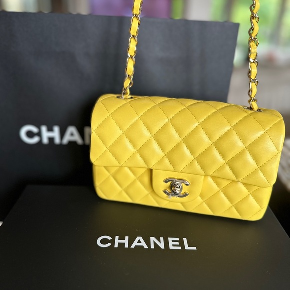 FULL SET - CHANEL Classic Rectangle Mini (Yellow with Champagne Gold HW) - Picture 10 of 17